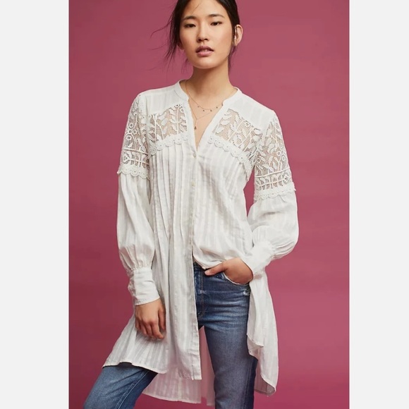 Anthropologie Feather Bone Pintucked Lace Tunic - Picture 1 of 13